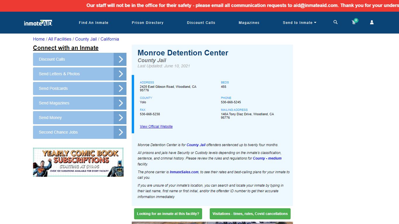 Monroe Detention Center - Inmate Locator - Woodland, CA
